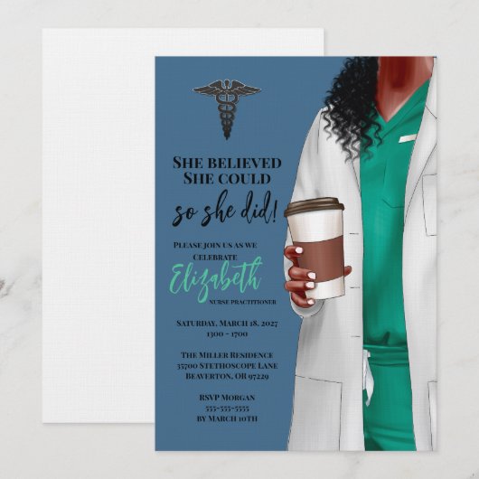 White Coat Medische School Afstuderen Uitnodiging (Voorkant / Achterkant)