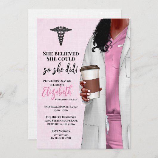 White Coat Medische School Afstuderen Uitnodiging (Voorkant / Achterkant)