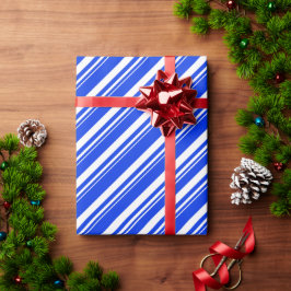 White Cobalt Blue Candy Cane Stripe Vakantie Cadeaupapier