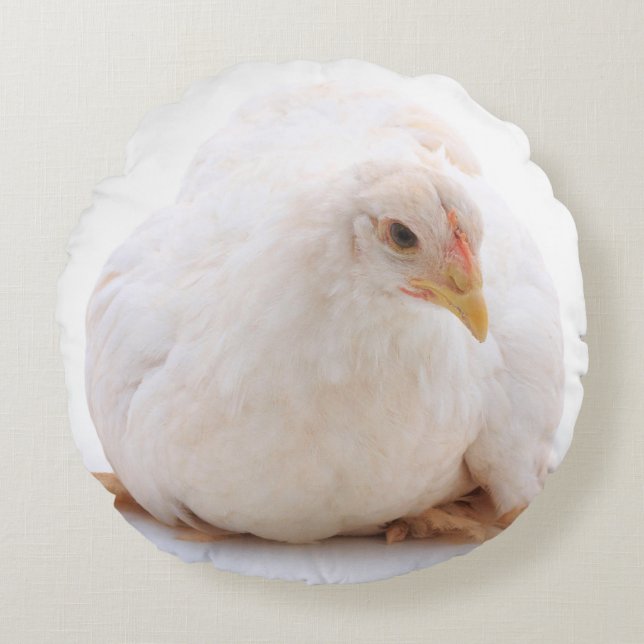 White Cochin Hen Chicken Rond Kussen (Voorkant)