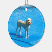 White Cockapoo Dog Swimming on a Raft Keramisch Ornament (Links)