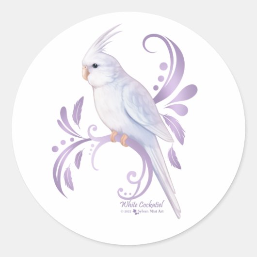 White Cockatiel Ronde Sticker (Voorkant)