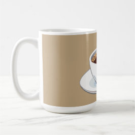 White coffee cup on a saucer filled with coffee koffiemok