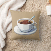 White coffee cup on a saucer filled with coffee kussen (Deken)