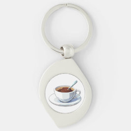 White coffee cup on a saucer filled with coffee sleutelhanger
