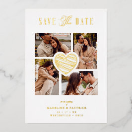 White Collage Wedding Golden Heart 4 Photos Real Folie Uitnodiging