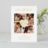 White Collage Wedding Golden Heart 4 Photos Real Folie Uitnodiging (Staand Voorkant)