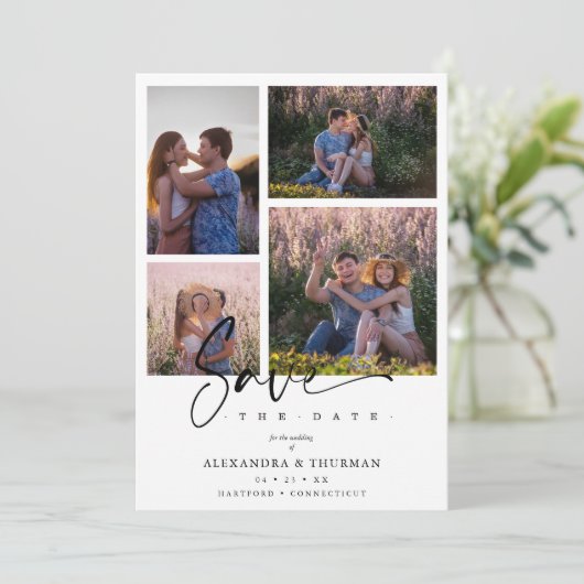 White Collage Wedding Save Date 4 Photos Covid19 (Staand voorkant)