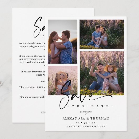 White Collage Wedding Save Date 4 Photos Covid19 (Voorkant / Achterkant)