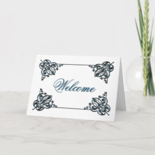 White Color met Metal Swirl Border Welcome Kaart
