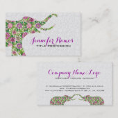 White & Colorful Retro Floral Elephant 2a Visitekaartje (Voorkant / Achterkant)