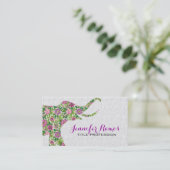 White & Colorful Retro Floral Elephant 2a Visitekaartje (Staand voorkant)