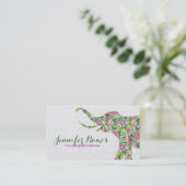 White & Colorful Retro Floral Elephant Visitekaartje (Staand voorkant)