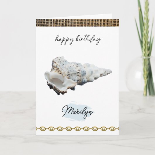 White Conch Seashell met naam Verjaardag Kaart (Voorkant)