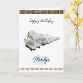 White Conch Seashell met naam Verjaardag Kaart (Gele Bloem)