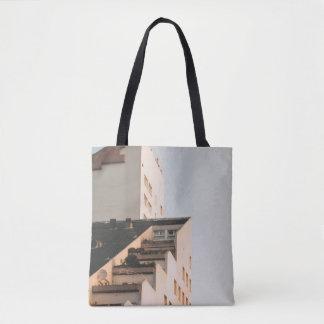 WHITE CONCRETE BUILDING TOTE BAG