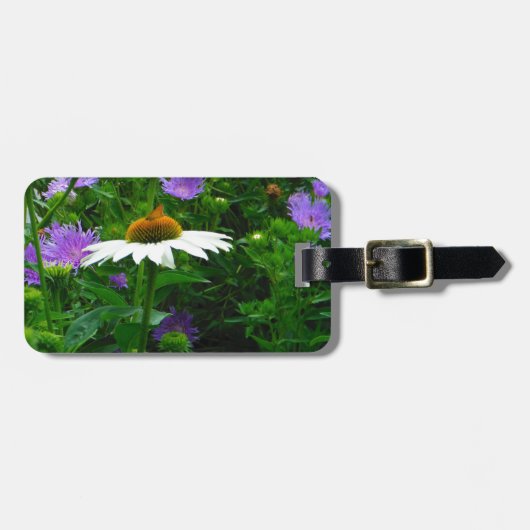 White Cone flower, paarse bloemen en moth Bagagelabel (Voorkant horizontaal)