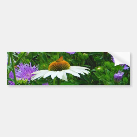 White Cone flower, paarse bloemen en moth Bumpersticker (Voorkant)
