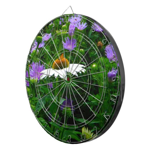 White Cone flower, paarse bloemen en moth Dartbord (Voorkant Rechts)