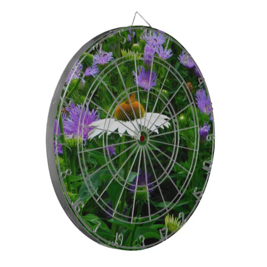 White Cone flower, paarse bloemen en moth Dartbord (Voorkant Links)