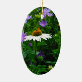 White Cone flower, paarse bloemen en moth Keramisch Ornament (Rechts)