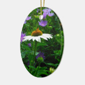 White Cone flower, paarse bloemen en moth Keramisch Ornament (Links)