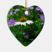 White Cone flower, paarse bloemen en moth Keramisch Ornament (Rechts)