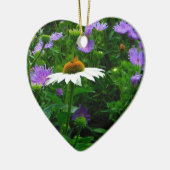 White Cone flower, paarse bloemen en moth Keramisch Ornament (Links)