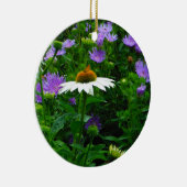 White Cone flower, paarse bloemen en moth Keramisch Ornament (Rechts)