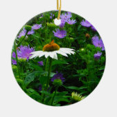 White Cone flower, paarse bloemen en moth Keramisch Ornament (Voorkant)