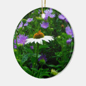 White Cone flower, paarse bloemen en moth Keramisch Ornament (Links)