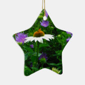 White Cone flower, paarse bloemen en moth Keramisch Ornament (Rechts)