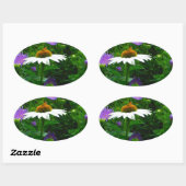 White Cone flower, paarse bloemen en moth Ovale Sticker (Vel)
