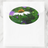 White Cone flower, paarse bloemen en moth Ovale Sticker (Tas)