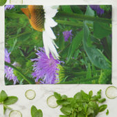 White Cone flower, paarse bloemen en moth Theedoek (Gevouwen)