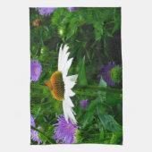 White Cone flower, paarse bloemen en moth Theedoek (Verticaal)