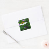 White Cone flower, paarse bloemen en moth Vierkante Sticker (Envelop)