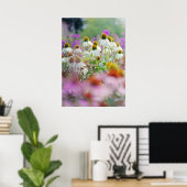 White Coneflowers Echinacea White Swan Poster (Thuiskantoor)
