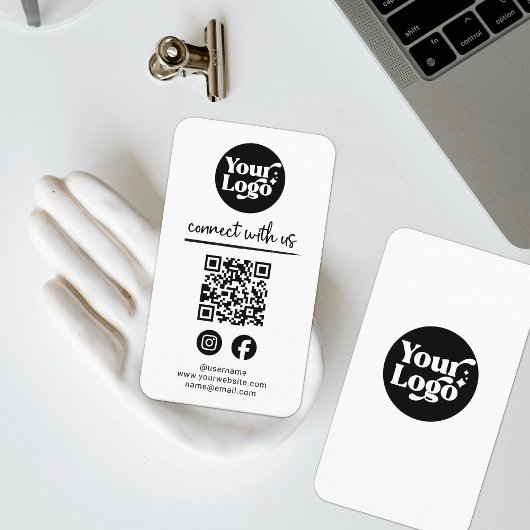 White Connect with US QR Code Logo Sociale media Visitekaartje