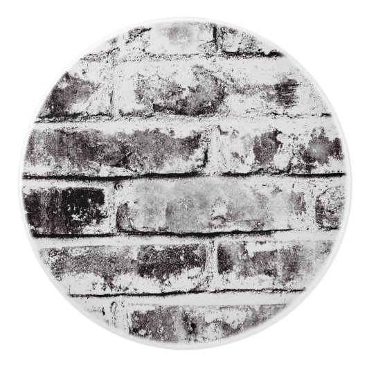 White Contrast Industrial Rustic Brick Texture Keramische Knop (Voorkant)