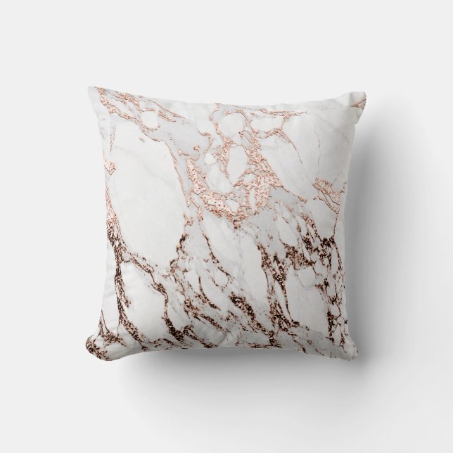 White Copper Marble Abstract Roos Gold Kussen (Voorkant)