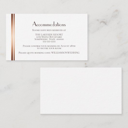 White Copper Wedding Accommodations Informatiekaartje (Voorkant / Achterkant)