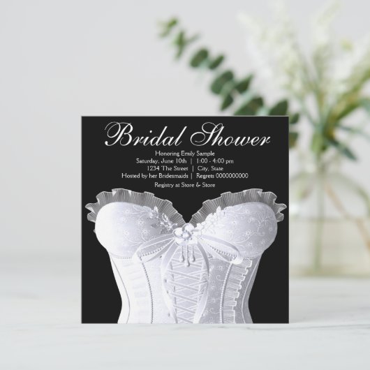White Corset Damask Vrijgezellenfeest Kaart (Staand voorkant)