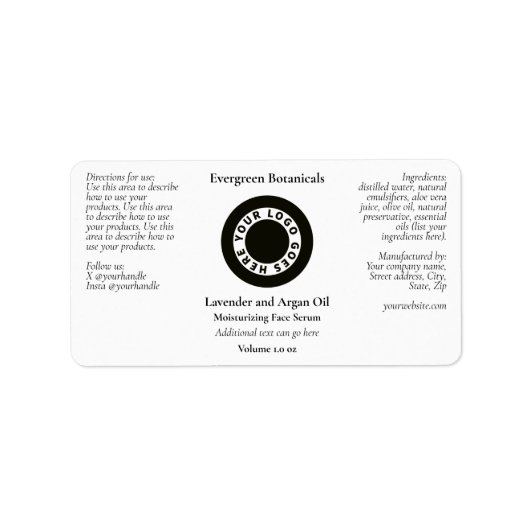 White cosmetics dropper bottle label with logo (Voorkant)