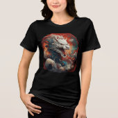 White Cosmic Dragon in Fiery Storm Tri-Blend Shirt (Voorkant)