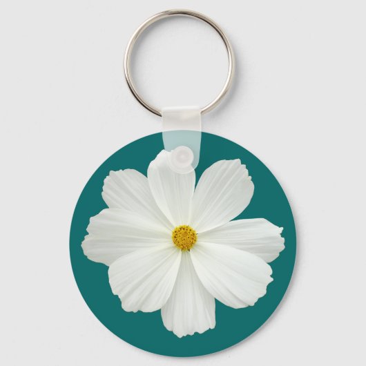 White Cosmos Flower Sleutelhanger (Voorkant)