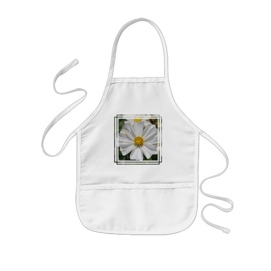 White Cosmos Flower Small Apron Kinder Schort (Voorkant)