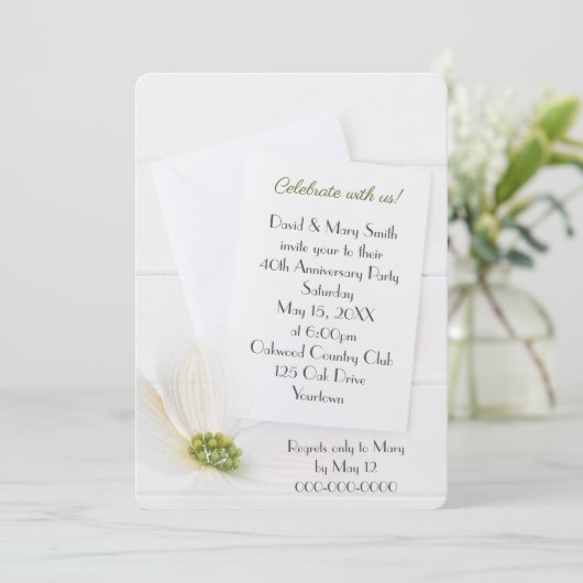 White Cosmos on Wood 40th Jubileum Party Kaart (Staand voorkant)