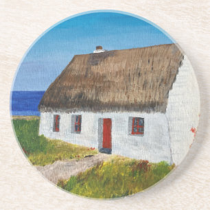White Cottage die het Zee over het hoofd ziet Zandsteen Onderzetter