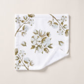 White Cotton Boll Stem Waterverf Patroon Bad Handdoek (Wasdoekje)